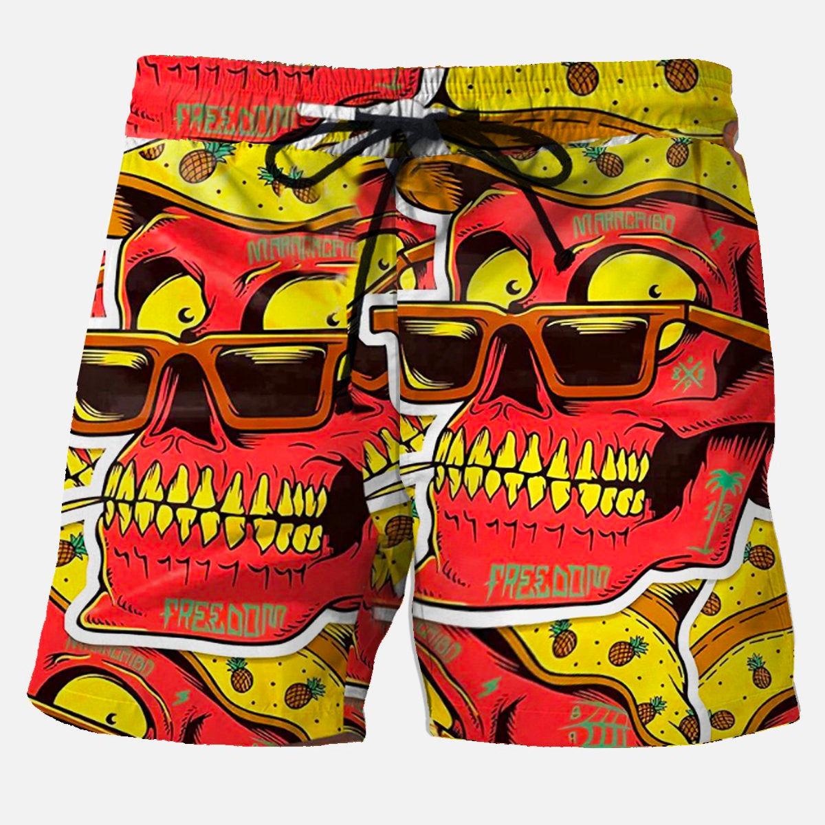 Short de plage pour homme imprimé en 3D avec motif tête de mort hawaïenne Alohadaddy