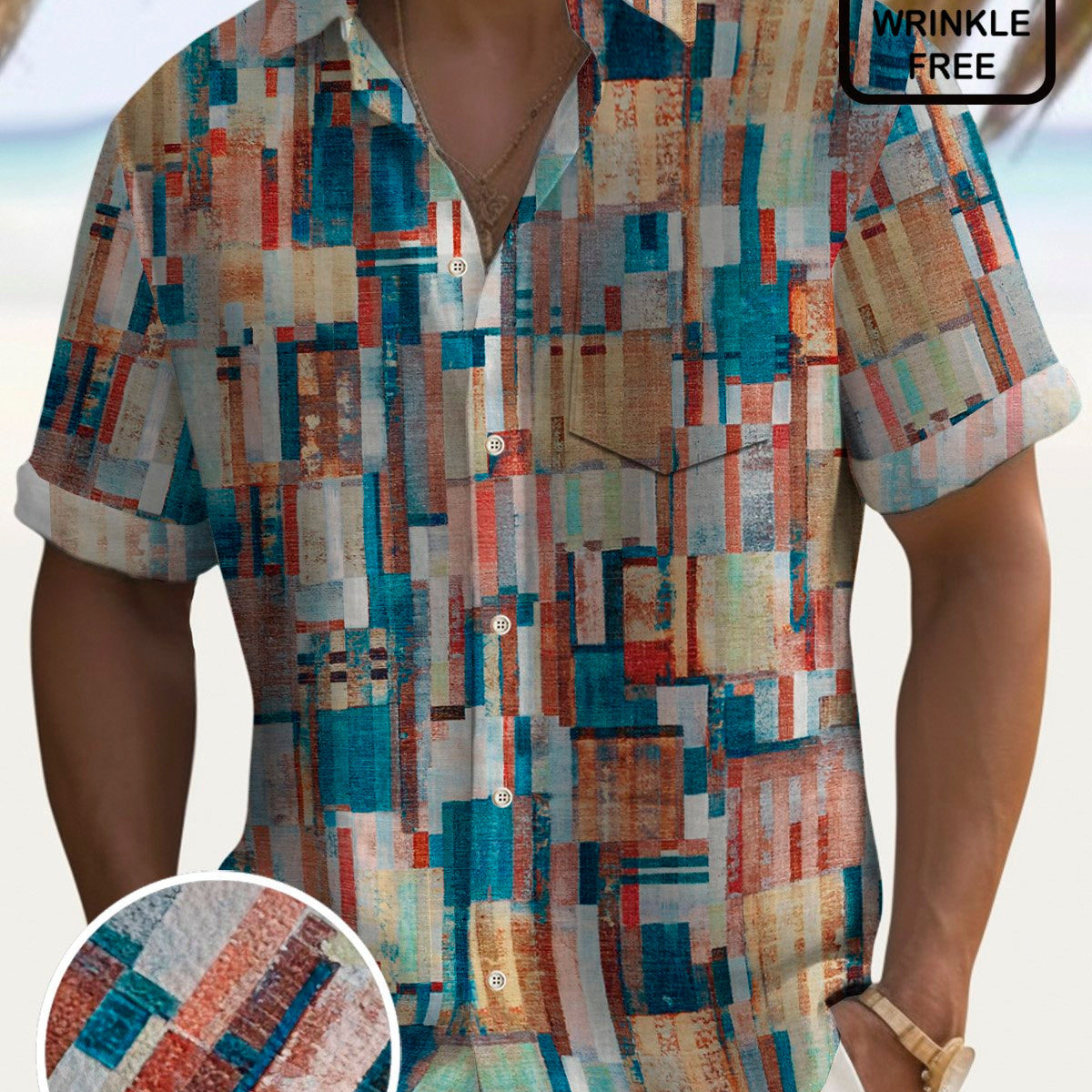 Alohadaddy Geometric Print Beach Men's Hawaiian Oversized Wrinkle Free Shirt With Pocket