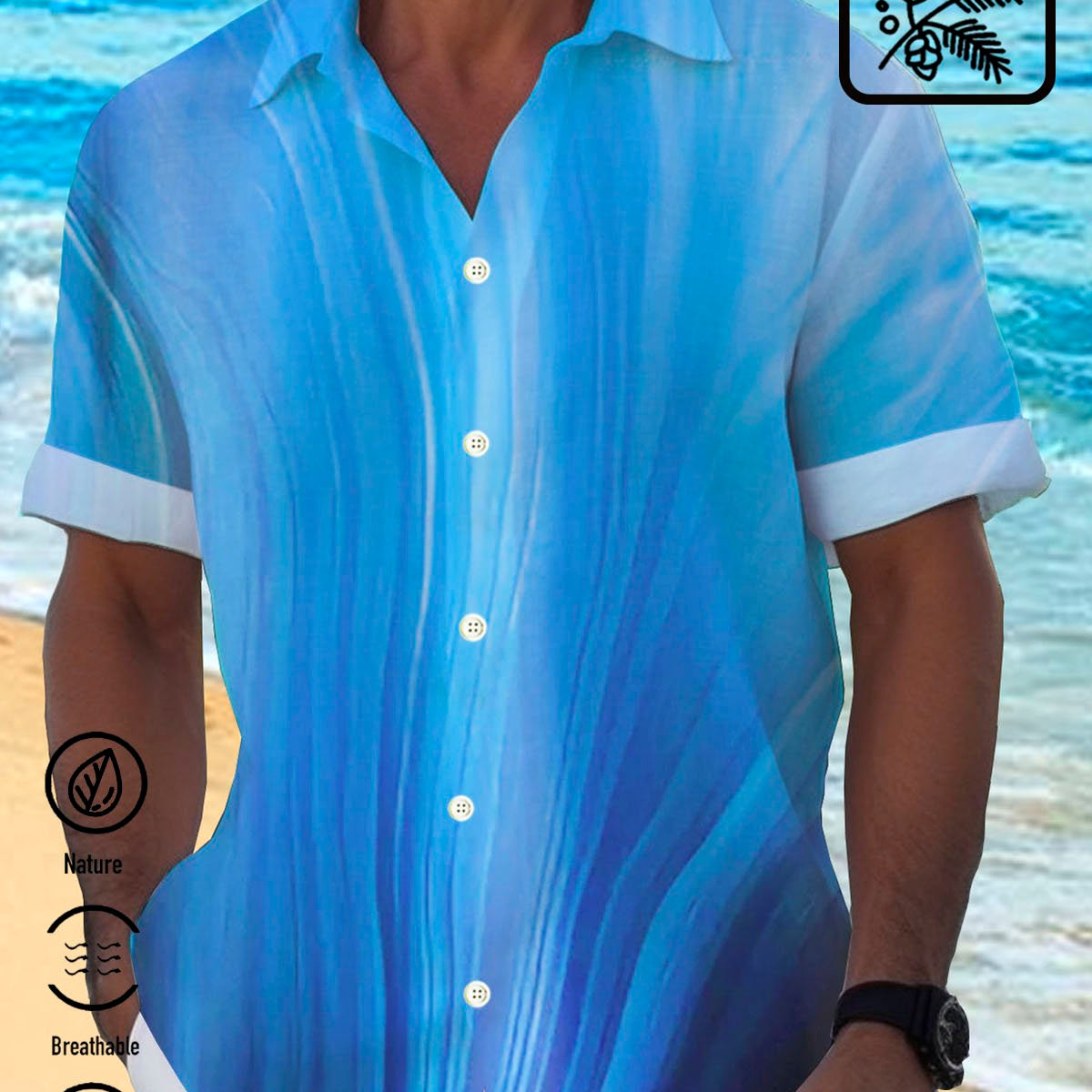 Alohadaddy Cotton Linen Gradient Men's Hawaiian Button Down Shirt