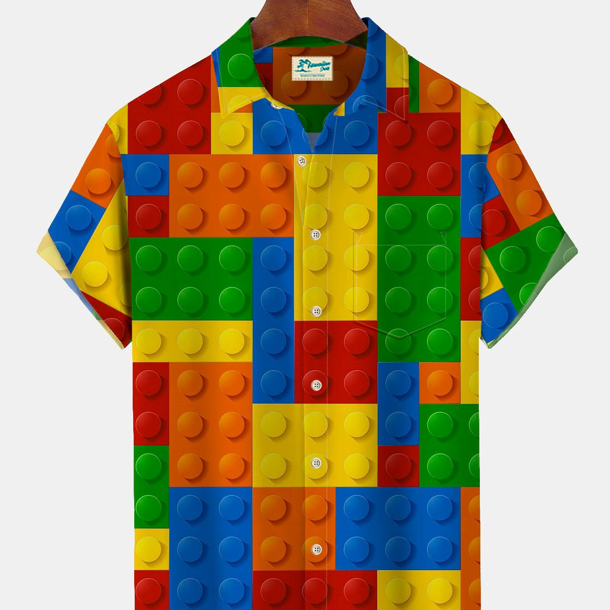 Alohadaddy Vintage Casual Toy Building Blocks Men's Aloha Shirts Stretch Plus Size Art Camp Shirts