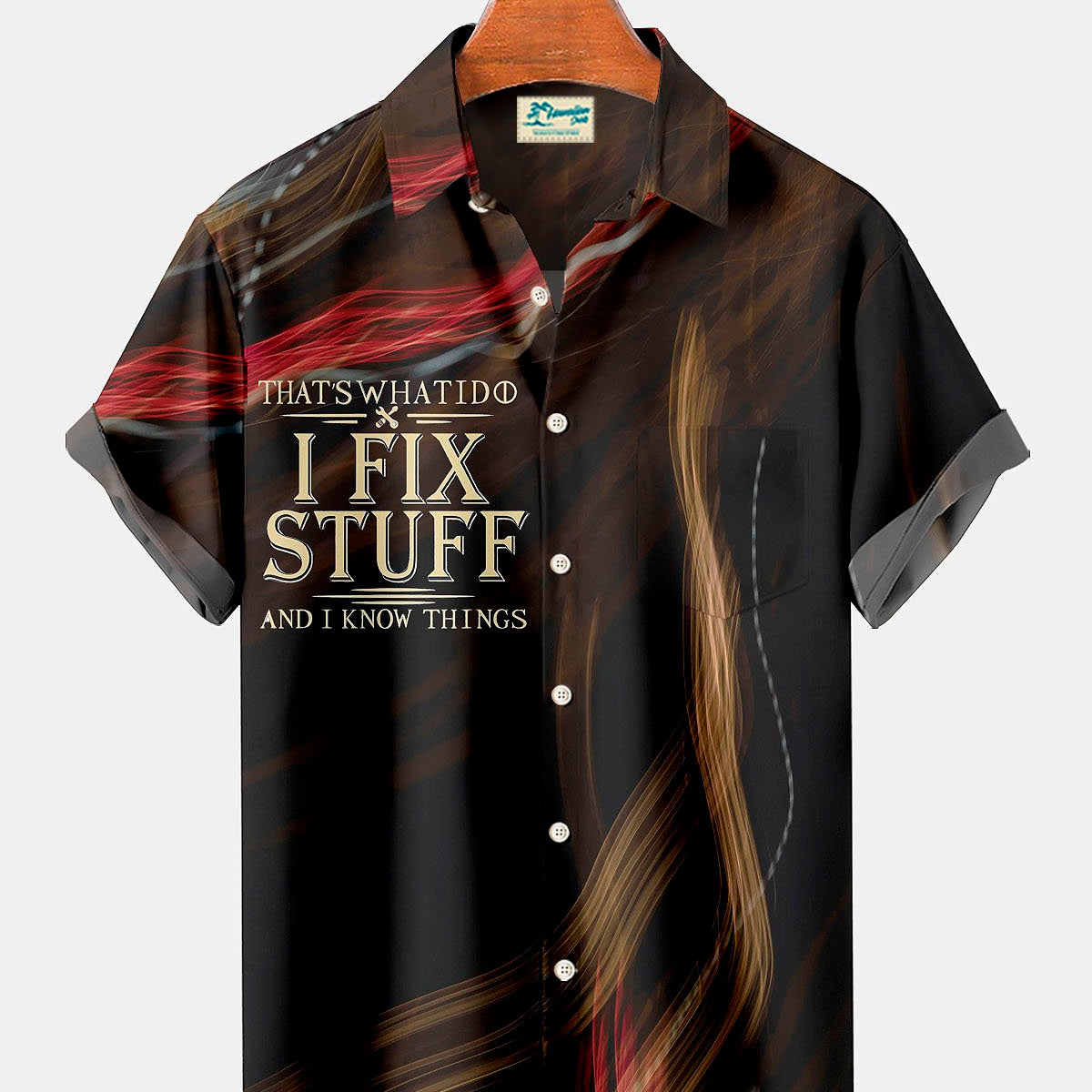 Alohadaddy Vintage Letter Gradient Print Men's Button Pocket Shirt