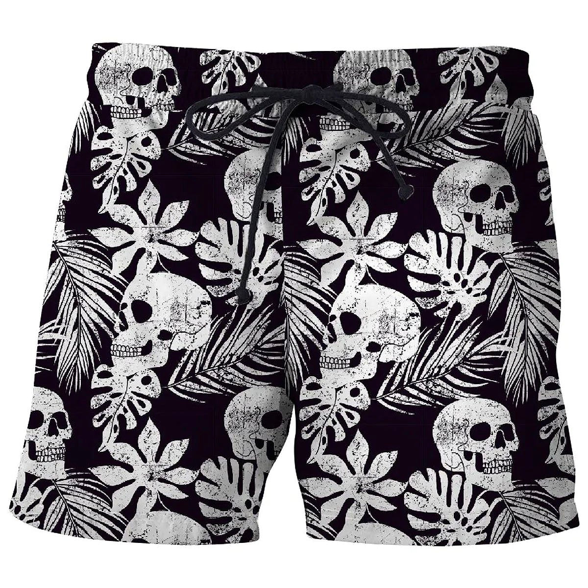 Alohadaddy Vintage Skull Plant Leaf Men's Beach Trunks Swim Trunks