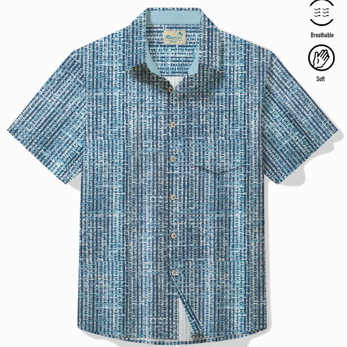 Alohadaddy Vintage Men's Hawaiian Shirt Abstract Textured Print Pocket Camping Shirt