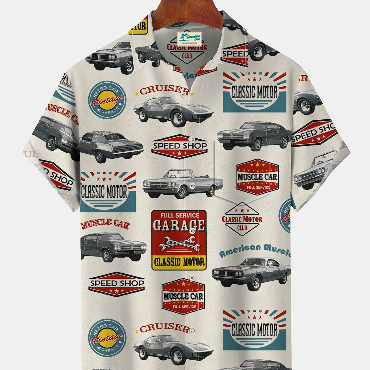 Alohadaddy Vintage Car Print Men's Button Pocket Shirt