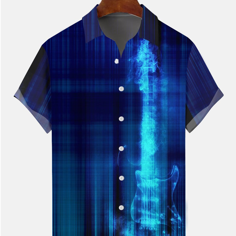 Alohadaddy Blue Abstract Casual Music Equipment Cotton-Blend Plus Size Shirts
