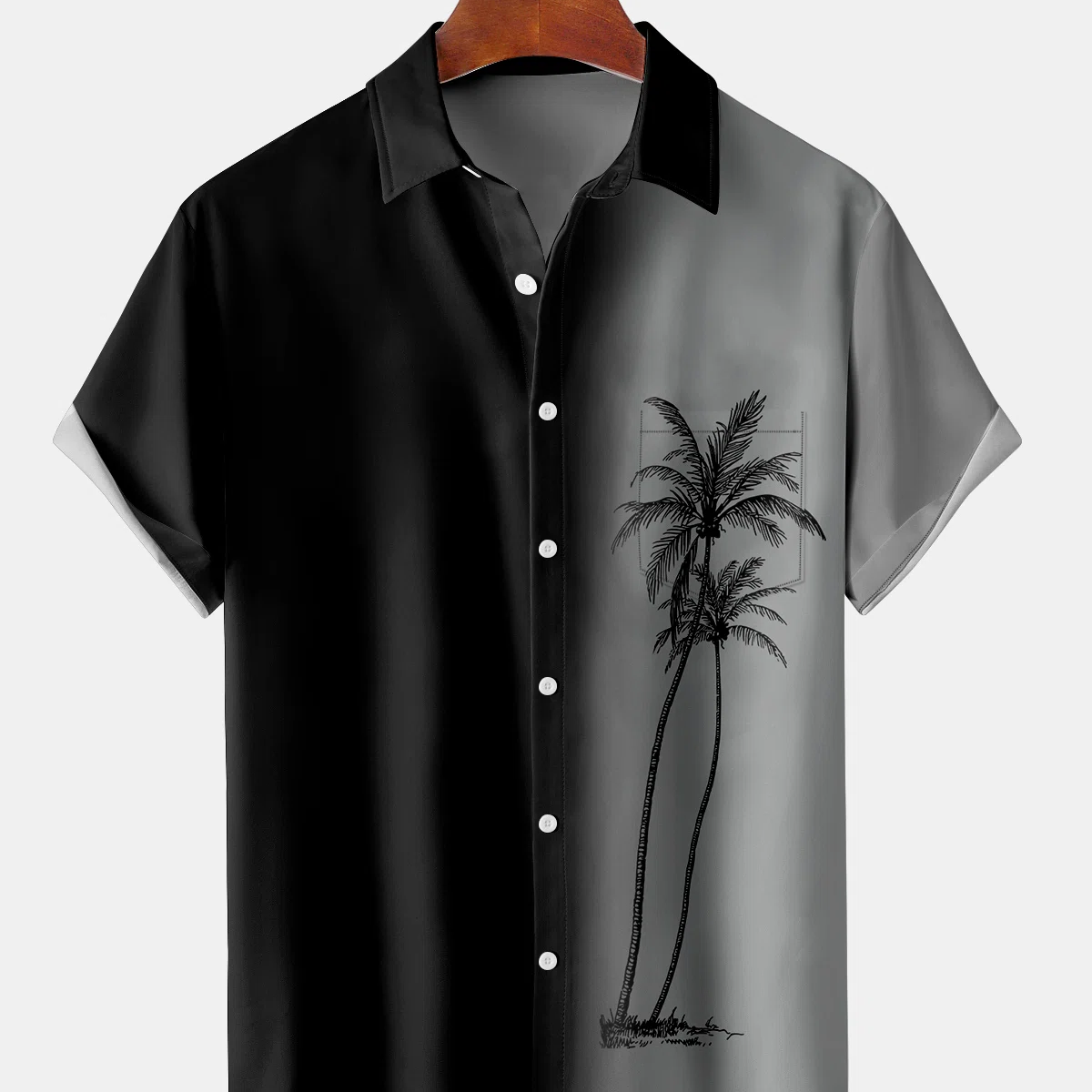 Camisa hawaiana de manga corta, informal, transpirable y con estampado de cocoteros degradados para hombre