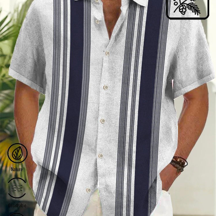 Alohadaddy Vintage Bowling Stripe Basics Print Beach Men's Hawaiian Oversized Shirt With Pocket