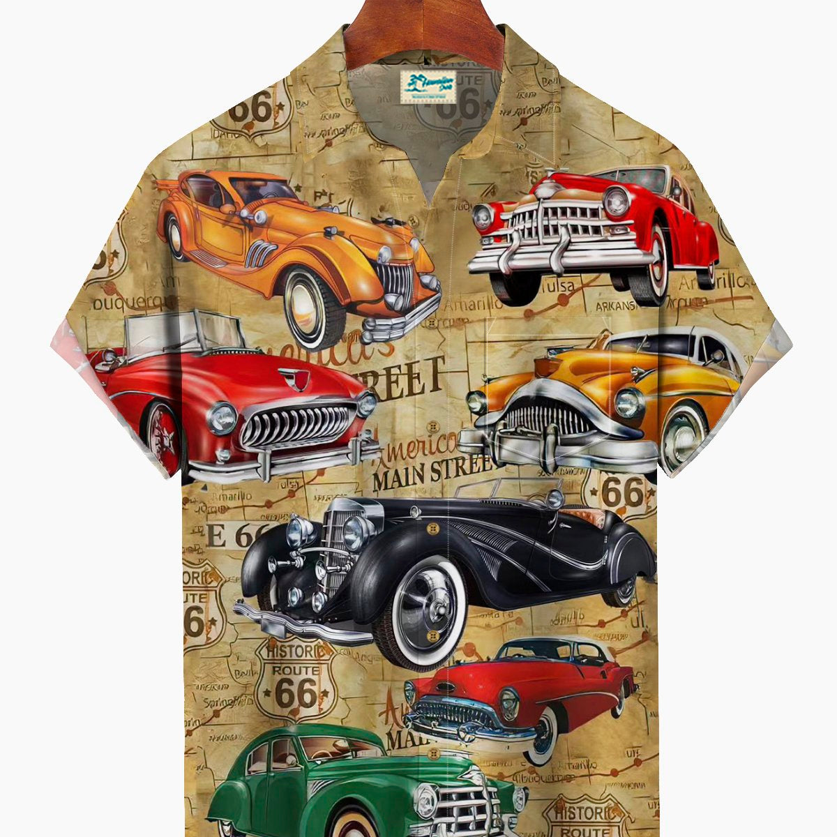 Alohadaddy Classic Cars In The City Print Men's Hawaiian Oversized Shirt with Pockets