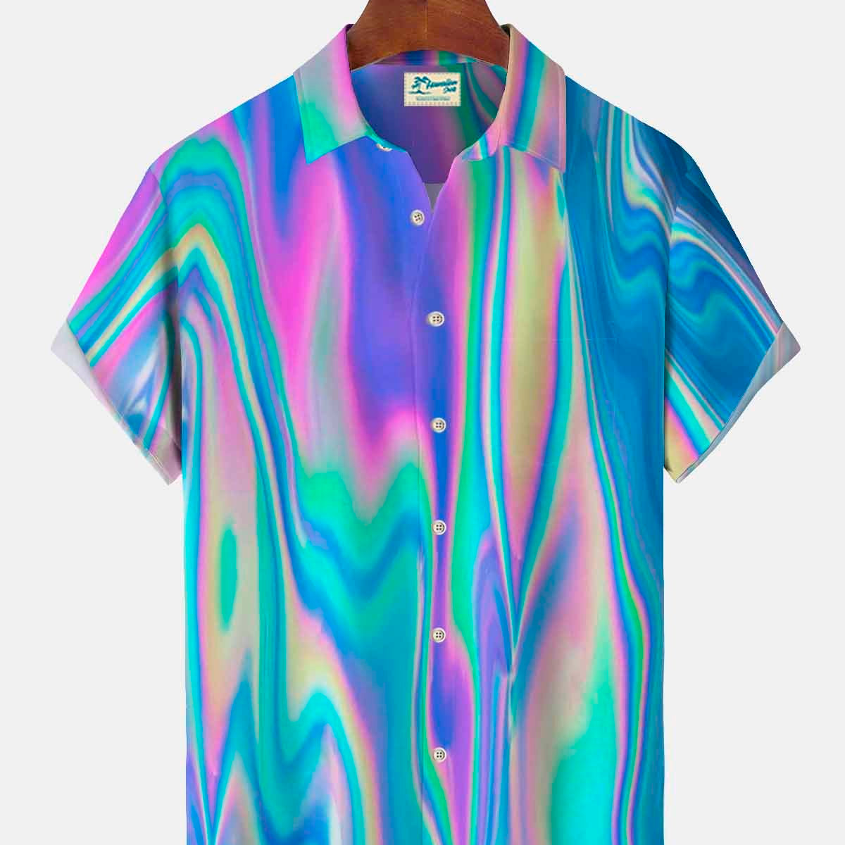 Alohadaddy Gradient Color Chest Pocket Short Sleeve Casual Shirt