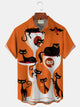 Alohadaddy® Men's Medieval Geometric Cat Print Lapel Pocket Short Sleeve Shirt Big & Tall
