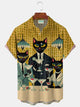 Alohadaddy® Vintage Medieval Cat Cocktail Party Print Men's Lapel Short Sleeve Shirt Big & Tall