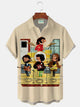 Alohadaddy® Vintage Super Band Print Men's Lapel Short Sleeve Shirt Big & Tall