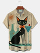 Alohadaddy® Mid-Century Cocktail and Cat Print Men's Lapel Pocket Short Sleeve Shirt Big & Tall