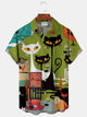 Alohadaddy® Vintage Medieval Geometric Cat Print Men's Lapel Pocket Shirt Big & Tall