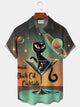 Alohadaddy® Retro Medieval Cat Geometric Print Men's Lapel Short Sleeve Shirt Big & Tall