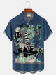 Alohadaddy® Retro Medieval Illustration Geometric Print Men's Lapel Short Sleeve Shirt Big & Tall
