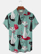 Alohadaddy® Men's Retro Medieval Geometric Cat Print Lapel Pocket Short Sleeve Shirt Big & Tall