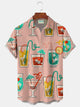 Alohadaddy® Men's Retro Drink Print Lapel Short Sleeve Shirt Big & Tall