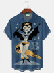 Alohadaddy® Retro Medieval Bat Figure Print Men's Lapel Short Sleeve Shirt Big & Tall