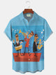 Alohadaddy® Retro Medieval Instruments Music Geometric Print Men's Lapel Pocket Short Sleeve Shirt Big & Tall