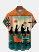 Alohadaddy® Retro Cat Cocktail Party Print Men's Lapel Short Sleeve Shirt Big & Tall