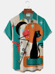 Alohadaddy® Retro Medieval Cat Geometric Print Men's Lapel Pocket Short Sleeve Shirt Big & Tall