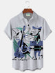 Alohadaddy® Retro Medieval Band Geometric Print Men's Lapel Pocket Short Sleeve Shirt Big & Tall