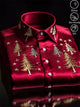 Alohadaddy® Men's Christmas Tree Print Lapel Satin Long Sleeve Shirt Big & Tall