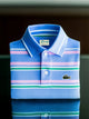 Alohadaddy® Men's Classic Business Multicolor Stripe Logo Print Button-Down Polo Shirt Big & Tall