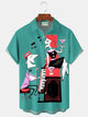Alohadaddy® Retro Mid-Century Piano Geometric Print Men's Lapel Short Sleeve Shirt Big & Tall