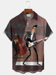 Alohadaddy® Retro Mid-Century Guitarist Geometric Print Men's Lapel Pocket Short Sleeve Shirt Big & Tall