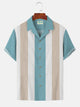 Alohadaddy Nostalgic Movie Star Men's Vintage Bowling Shirts Stretch Big Size Button Striped Aloha Shirts