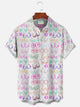 Alohadaddy Fun Cartoon Colorful Men's Hawaiian Shirt Plus Size Stretch Aloha Camp Pocket Shirts