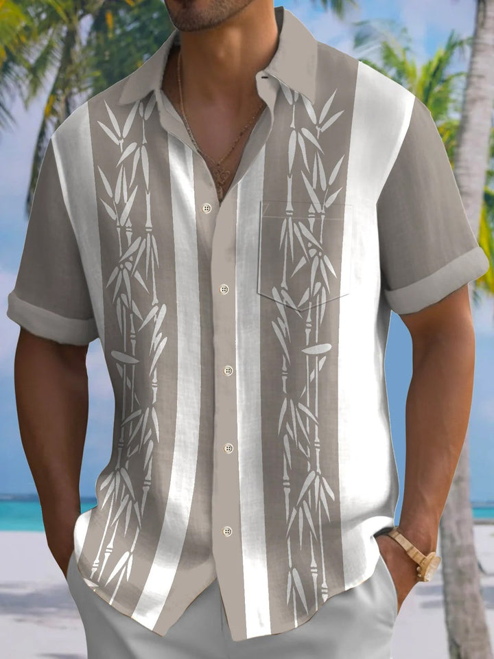 Big&amp;Tall Size Alohadaddy® Pocket Vintage Bowling Plant Bamboo Print Beach Men&