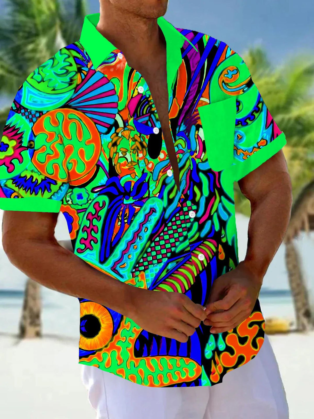 Big&amp;Tall Size Alohadaddy® Vintage Abstract Art Texture Print Chest Pocket Shirt