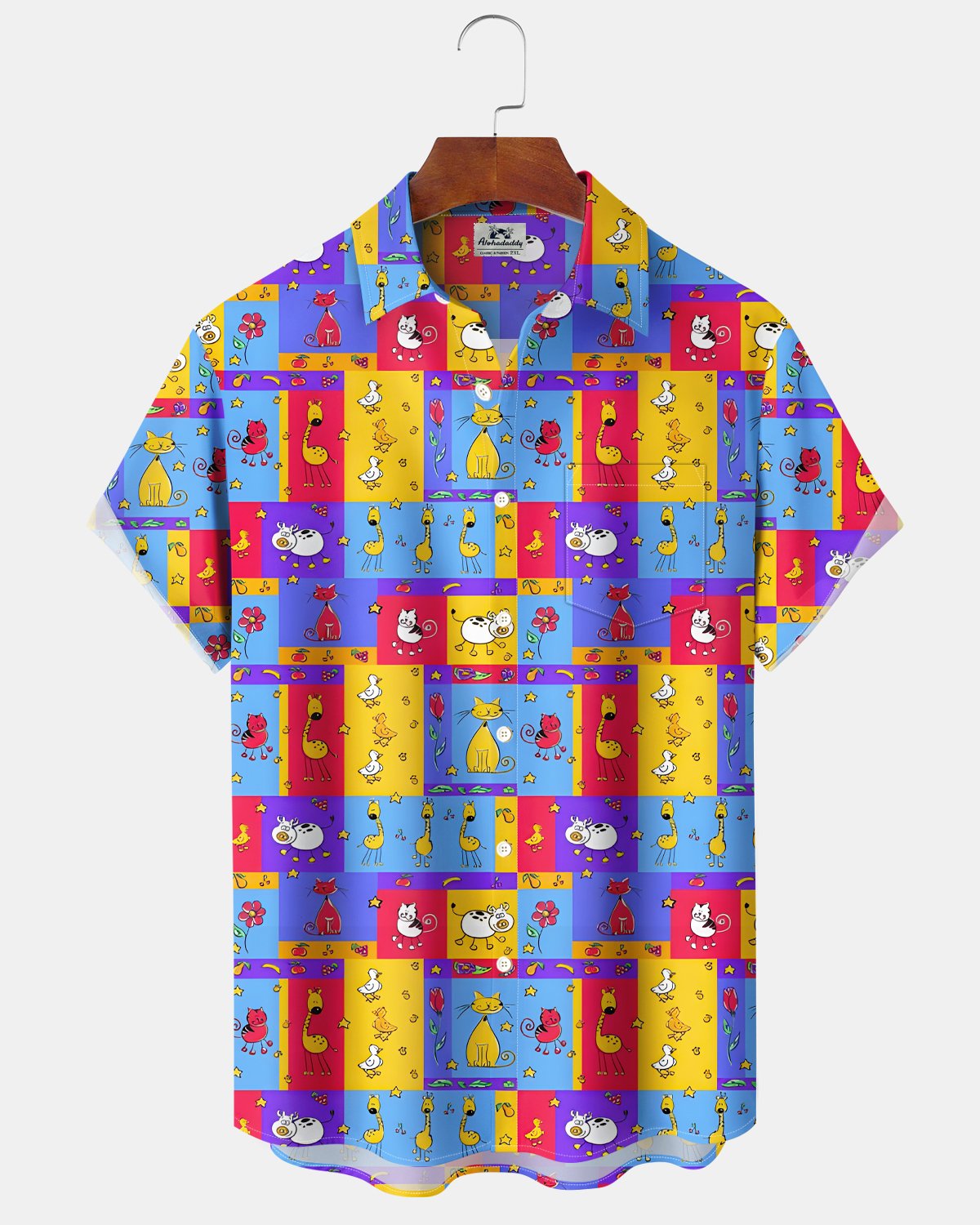 Alohadaddy® Retro Geometric Abstract Zoo Men's Hawaiian Shirt