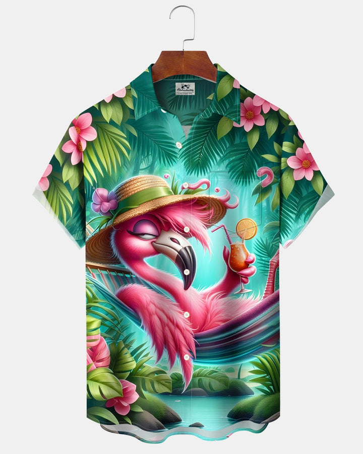 Alohadaddy® Hawaiian Cartoon Funny Flamingo Floral Shirt