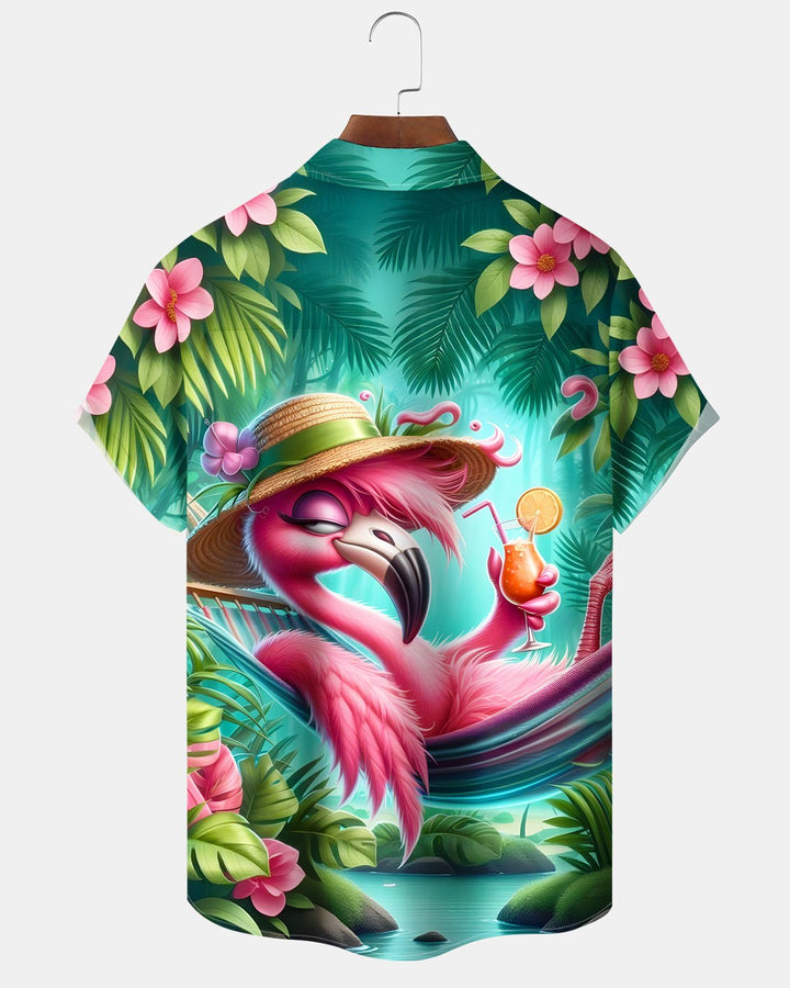 Alohadaddy® Hawaiian Cartoon Funny Flamingo Floral Shirt