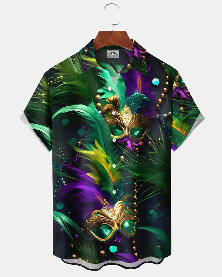 Alohadaddy® Carnival Holiday Mask Leaf and Floral Print Vintage Shirt