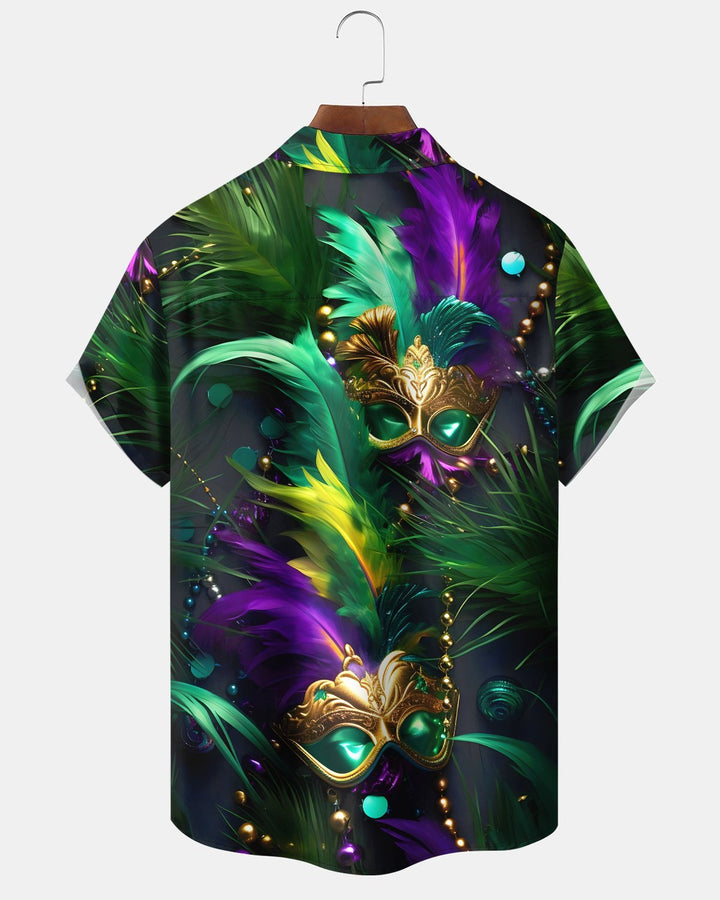 Alohadaddy® Carnival Holiday Mask Leaf and Floral Print Vintage Shirt