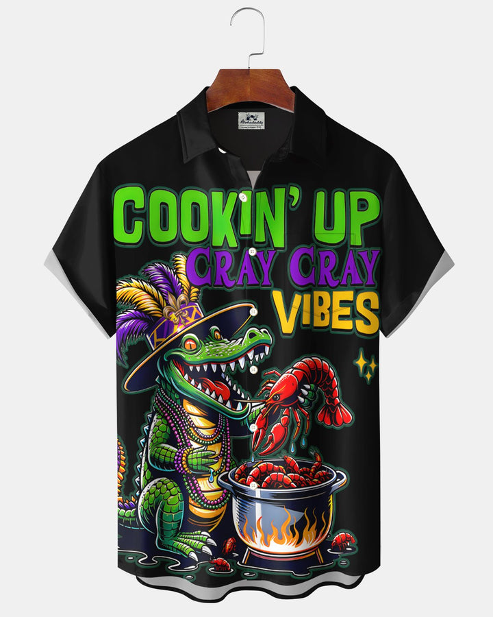 Alohadaddy® Carnival Holiday Cartoon Crocodile Barbecue Lobster Vintage Shirt