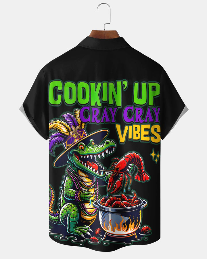 Alohadaddy® Carnival Holiday Cartoon Crocodile Barbecue Lobster Vintage Shirt