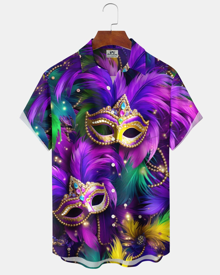 Alohadaddy® Carnival Mask Holiday Retro Party Short-Sleeve Men&