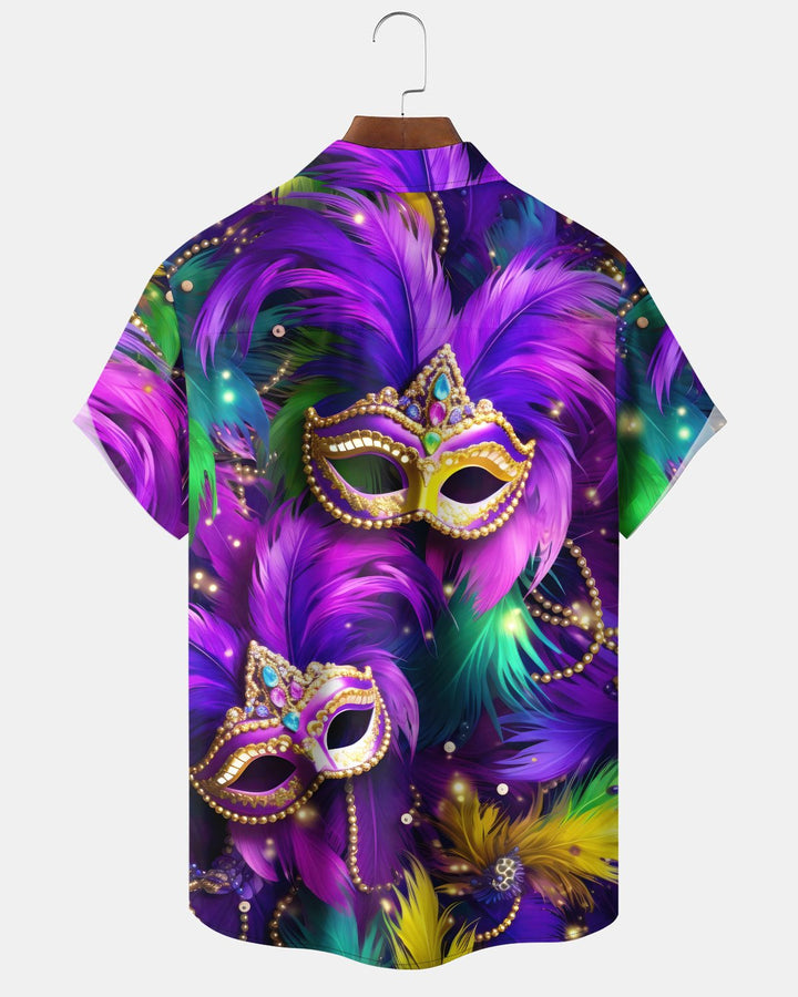 Alohadaddy® Carnival Mask Holiday Retro Party Short-Sleeve Men&