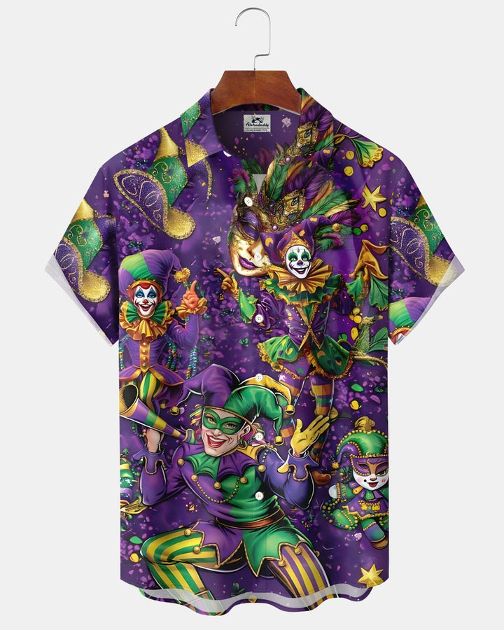 Alohadaddy® Carnival Mask Retro Clown Music Party Short-Sleeved Men&