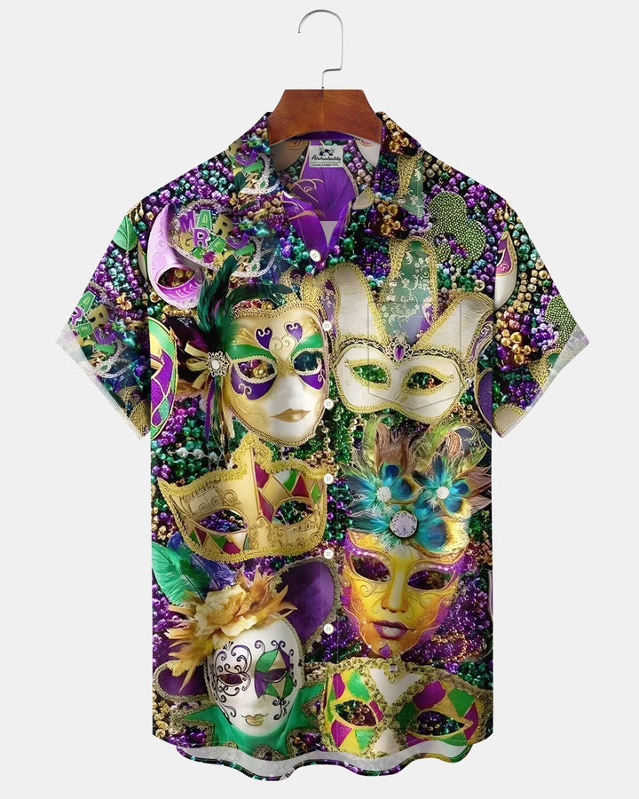 Alohadaddy® Carnival Mask Retro Beaded Chain Short-Sleeved Men&