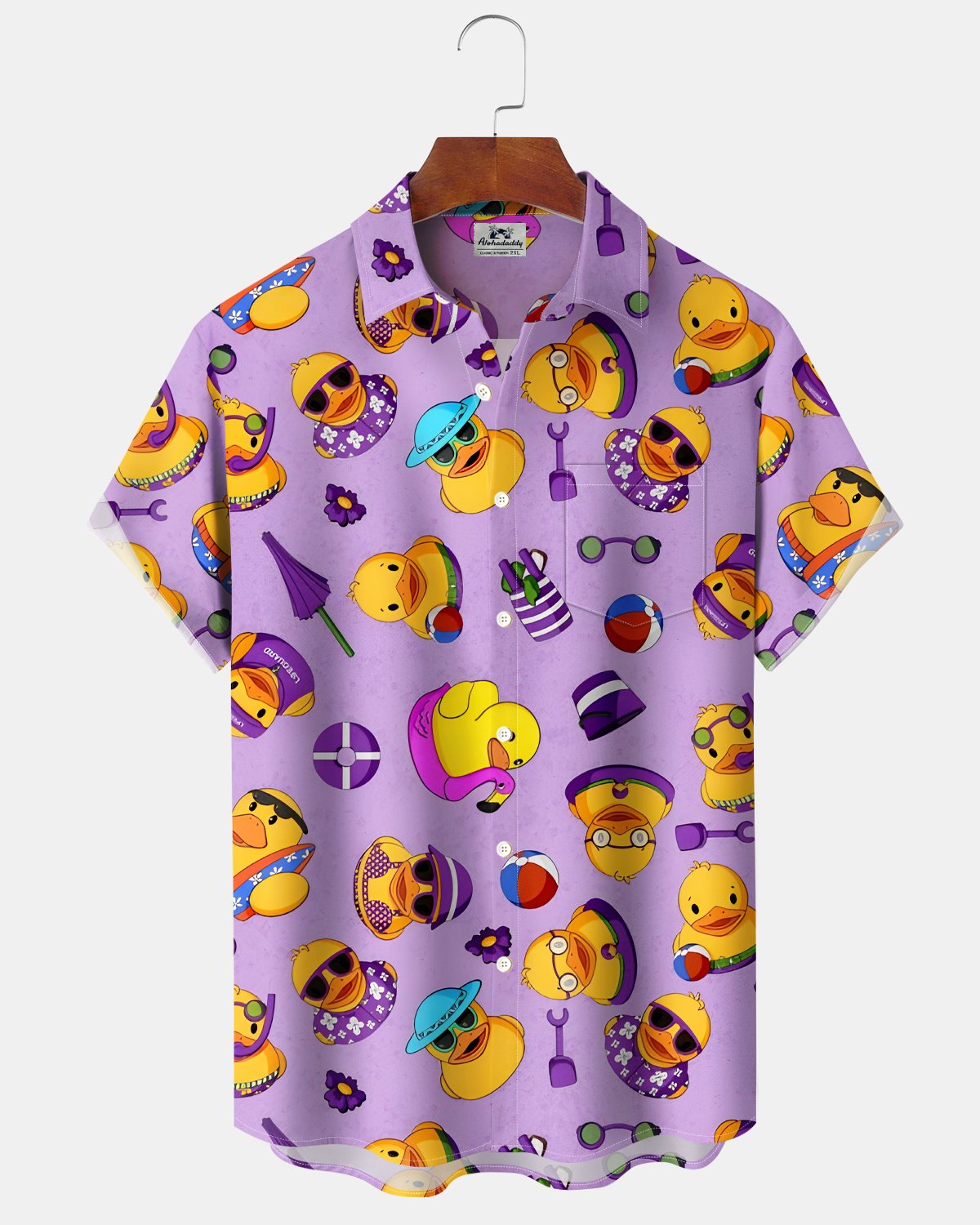 Alohadaddy® Hawaiian Cartoon Duck and Flamingo Retro Pool Shirt