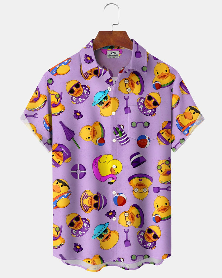 Alohadaddy® Hawaiian Cartoon Duck and Flamingo Retro Pool Shirt