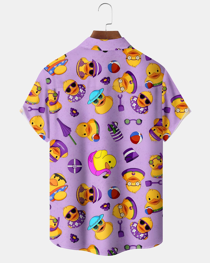 Alohadaddy® Hawaiian Cartoon Duck and Flamingo Retro Pool Shirt