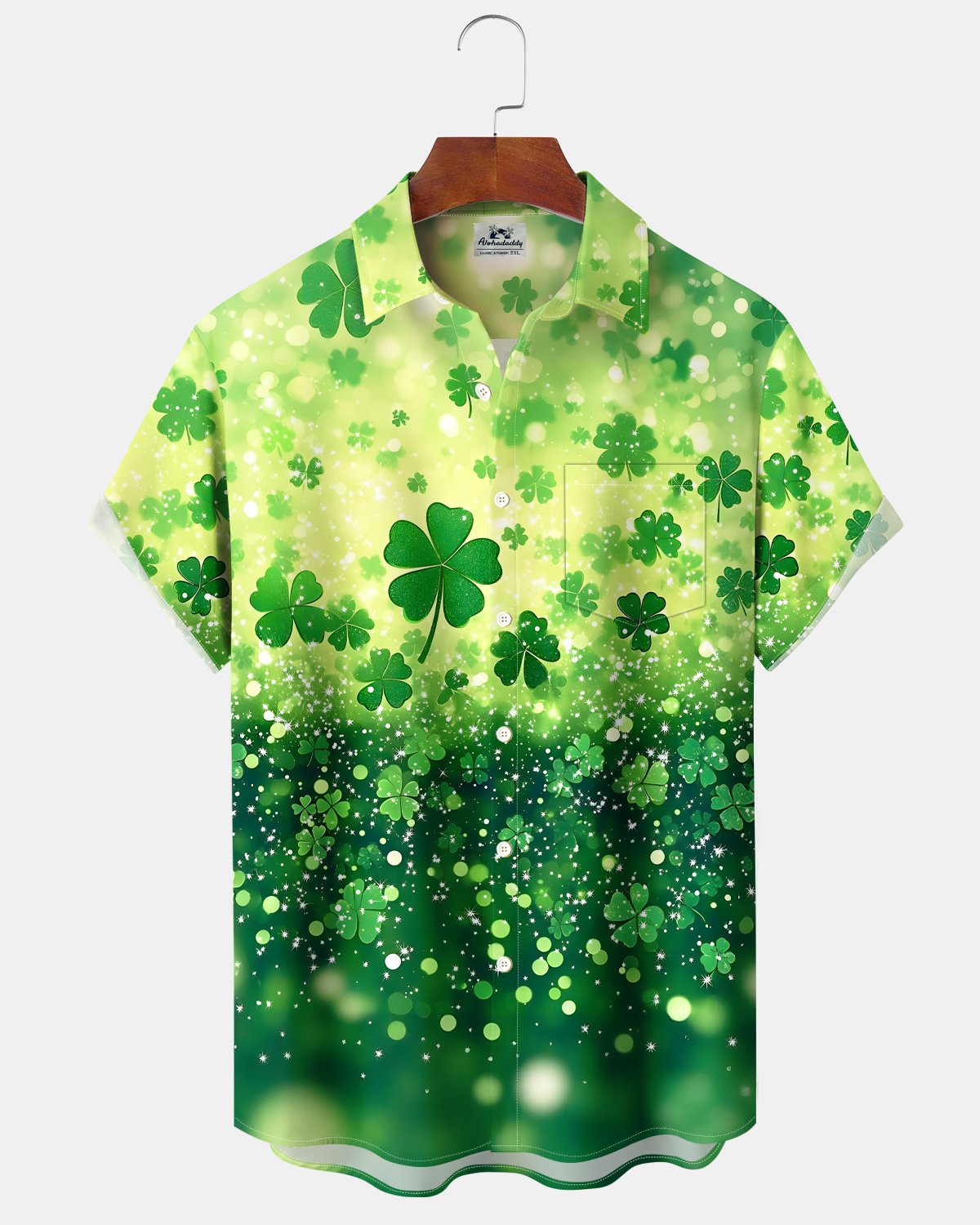 Alohadaddy® St. Patrick's Day Gradient Clover Vintage Short-Sleeved Shirt